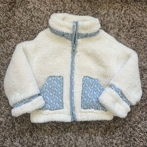 Cream Sherpa Jacket with Blue Floral Trim